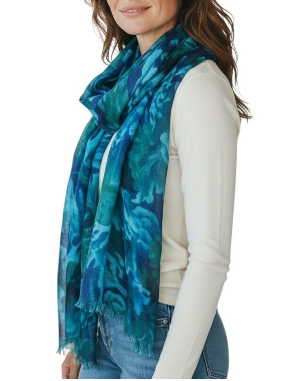 *NWT* Patricia Nash Blue Teal Floral Print Scarf Lightweight Wrap